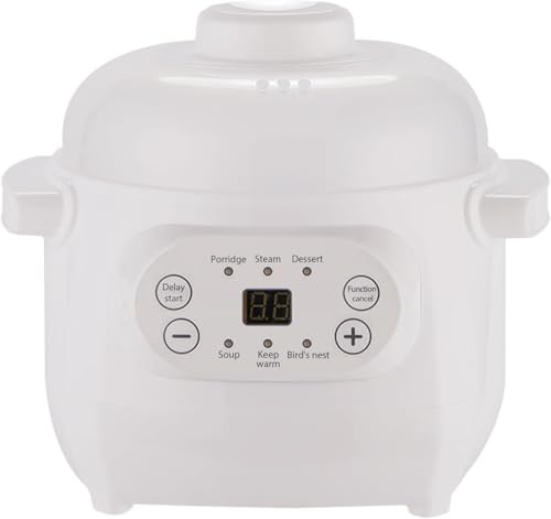 Olla de Cocción Lenta, 1L Olla Eléctrica de Cerámica 220V 200W Revestimiento Pequeño Olla Versátil con 6 Modos de Cocción Temporizador Reserva Mantener Caliente, Vaporizador de Alimentos de Cocina