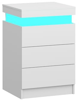 Panana Modern RGB LED Bedside Table with Sliding Top & Charging Station | 2/3-Drawer Nightstand Side Table, Sleek Storage for Bedroom or Living Room (White, 3 Drawers)