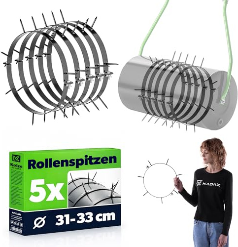 KADAX Spikeringe für Rasenwalze Ø 31–33 cm, 5er Set, Rasenlüfter Aufsatz mit 6 cm Langen Spikes aus pulverbeschichtetem Stahl, Rasenbelüfter Zubehör für Gartenwalze