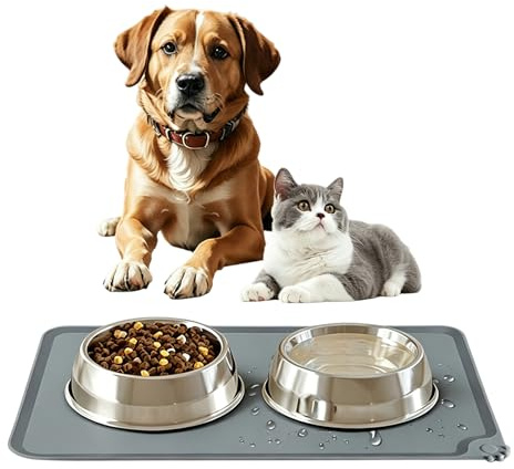 Tappetino per Cibo e Acqua in Silicone per Animali Domestici, 48×30 cm tappetini Antiscivolo della Ciotola dell'animale Domestico, Impermeabile con Bordi Rialzati Antispill