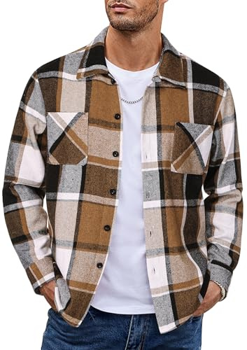 COOFANDY Mens Plaid Shacket Flannel Overshirt Warm Jacket | Soft Flannel Touch, Plaid Pattern, Warm Overshirt, Perfect For Layering, Ideal For Outdoors, Easy Care, Regular Fit