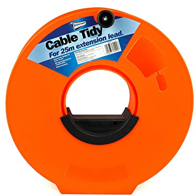 Leisurewize - Heavy Duty 25m Cable Reel Tidy with Handle | Cable Management | 230v Caravan Mains Organiser | Neon Orange | Durable Construction | Rope String Light Caravan Cable Storage LWACC3