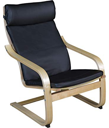 Niche Mia Bentwood Reclining Rocking Chair – Lightweight, Ergonomic & Durable with Luxurious Leather, Sturdy Cantilever Frame for Home, Office & Nursery (Natural/Black Leather)