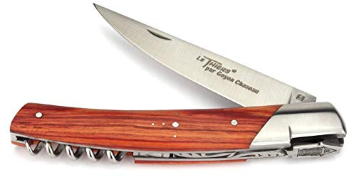 Goyon-Chazeau Le Thiers Taschenmesser - 12 cm Modell Le Pirou - Griffschalen Rosenholz - Korkenzieher - Klinge 12C27 Sandvik Stahl - Messer Frankreich