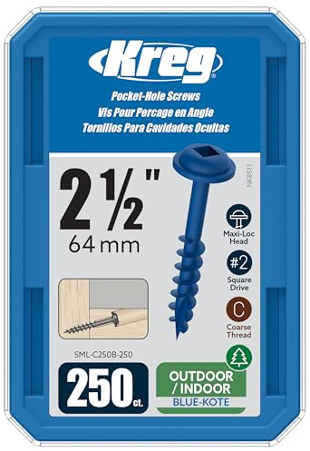 KREG® Blue-Kote™ Taschenlochschrauben, 64 mm, #8 Grobgewinde, Maxi-Loc™, 250 Stück