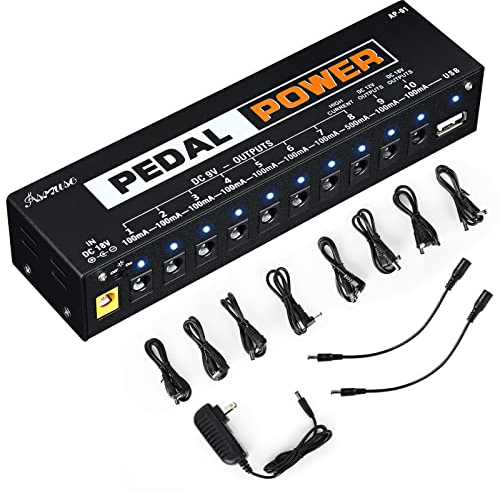 Asmuse Gitarre Pedal Power Supply, 10 Isolated Ausgang Pedal Netzteil für 9V/12V/18V E Gitarre Bass Effektpedale Keyboards Netzteil 9v für Effektpedale