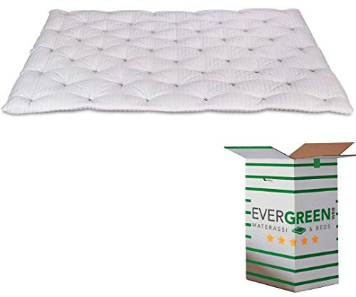 EvergreenWeb - Topper Colchón 160x200 en Látex 7 cm de Altura - Protector de Colchón, Acolchado de 100% Efecto Arco Suave Hipoalergénico, Futón Ortopédico, Forro Blanco Antiácaros
