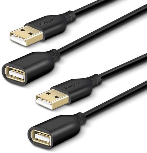 Fasgear USB Extension Cable 2-PC 6ft Black USB Type A Male to Female Cord | USB 2.0 Syncing,15W Charging, Gold-Plated Connector, for Printer,Scanner,Camera,Keyboard,Card Reader,Hard Drive,U-Disk