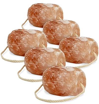 Hochwertiger Salzleckstein “Bergkristall” 6 x Leckstein mit Kordel, insgesamt ca. 5 kg, für Kleintiere, Pferde, Schafe, Rinder, Wild, Viehsalz - Mineralleckstein - Premium Leckstein