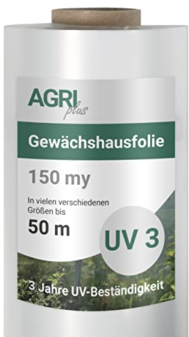AGRI plus Film de Serre 1,5 x 15 m I Film de Jardin très Transparent & indéchirable pour Outdoor I bâche de Protection résistante aux intempéries & 3 Ans résistant aux UV I épais.=0,150 mm