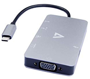 V7 - CABLES Adaptador USB C a USB 3.0 RJ45 HDMI VGA Color Negro