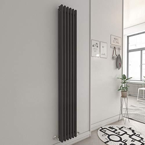 Warmehaus Traditional Anthracite 3 Column Vertical Radiator 1800x290mm | Victorian Radiator, Radiators Wall Mounted Central Heating, Designer Triple Column Radiator, Bathroom Kitchen, Grey Radiator