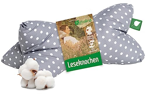 Herbalind NEU Leseknochen Lesekissen Nackenkissen als Buchstütze - 40 x 18 cm Nackenrolle Stützkissen Buchkissen Tabletkissen - 100% Baumwolle, universelles Buch Tablet Kissen - grau
