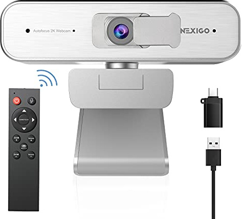 Zoom Zertifizierte, NexiGo N940P 2K Webcam mit zoomfunktion, Fernbedienung und Software | Sony_Starvis Sensor | 1080P @ 60FPS | 3X Zoom in | Dual Stereo Mikrofon, für Zoom/Skype/Teams/Webex (Silber)