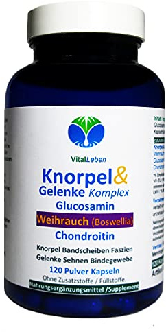 Weihrauch 120 Kapseln KNORPEL & GELENKE Komplex + Glucosamin + Chondroitin. BINDEGEWEBE aufbauen & straffen bevor Knie & GELENKE schmerzen. Konrpelaufbaukapseln OHNE Zusatzstoffe. 27170-120