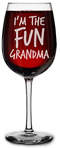 Shop4Ever I'm The Fun Grandma Engraved Stemmed Wine Glass Gift for New Grandma Retired Grandma (16 oz.)