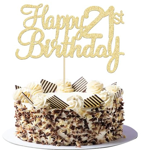 Gyufise 3 Pack Happy Birthday Cake Topper - Glitter 21 Cake Topper for 21st Birthday Party Decorations