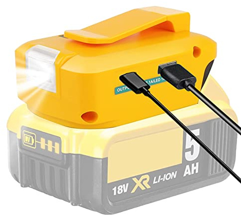Adaptateur de Batterie pour Batterie Dewalt 14,4 V/18 V/20 V, Port CC et Lampe de Travail LED et Double Chargeur USB, Source d'alimentation, Alimentation Compatible avec Dewalt DCB090 DCB091
