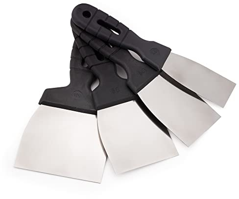 Mivos Spachtel Set aus Edehlstahl - 4 Stück - Malerspachtel Satz mit Flexible Klingen zum Verspachteln und Abkratzen - Putty Messer - Schaber 40 mm 60 mm 80 mm 100 mm - Made in EU