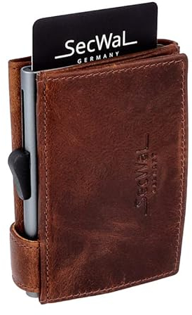 SecWal Kartenetui mit XXL Münzfach Druckknopf inkl. Geschenkbox - Made in Germany - Geldbörse inkl. Ebook für Damen und Herren - RFID Schutz Geldbeutel mit Wiener Schachtel (Bull Braun)