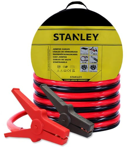Stanley 201878 Câbles démarrage pour Batterie Voiture 35mm² 4,5m Noir/Rouge