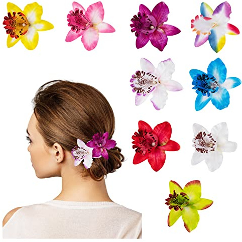 HIFOT 9 StüCke Hawaii Bunte Haarspangen Damen, Blume Haarklammern MäDchen, Phalaenopsis Haarclips Kinder Haarschmuck FüR Frauen Party Haarstyling Haarnadeln Hochzeit