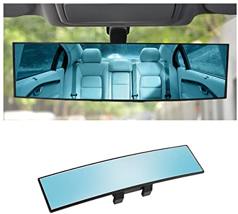 Car Rearview Mirror, 12 Inch Panoramic Wide Angle Anti-Glare, Clip on Auto Rear View Mirror, HD Clear Convex Surface, Car Interior Accessories Universal for SUV, Truck, Van, Vehicles (Blue)