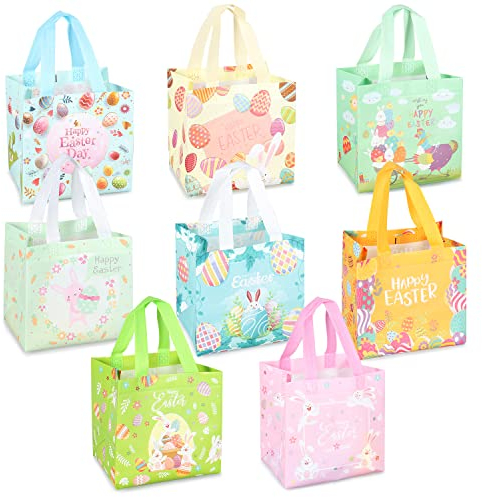 8 x Ostereiersuche-Taschen mit Griffen, Häschen Karotten Küken Ei Taschen, Oster Leckerei, multifunktionale Non-Woven Ostertaschen zum Verpacken von Geschenken, Eiersuche, Partyzubehör