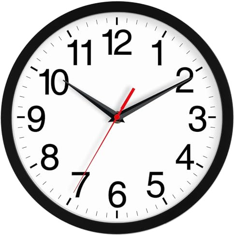 Rohioue Wall Clock Modern 10 Inch Black Battery Operated Silent Non Ticking Analog for Living Room Office Home Bedroom Kitchen Bathroom