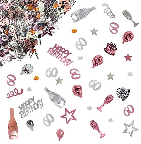 Giftota - 60. Geburtstag Deko und Konfetti in Roségold - Partydekoration für Jubiläen, Tischdeko und Partys