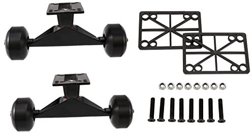 Pvczool 2 Sets Skate Board Wheels Aluminum Alloy Skateboard Trucks Rubber Four-Wheel Longboard Parts Mini Cruiser,Black