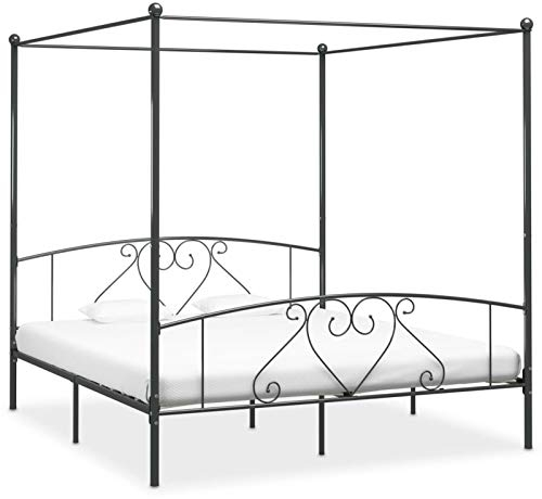 GuyAna Himmelbett-Gestell Grau Metall 180 x 200 cm Himmelstange Klemmen Betthimmel Stange Himmelbett Gestell Moskitonetz Halterung Bett 284445