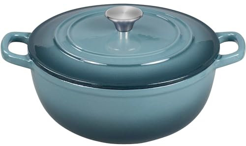 Flavehc Slateblue Enameled Cast Iron Dutch Oven, 3.8 Qt, Round, with Lid