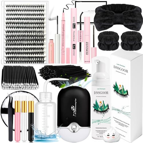 DIY Wimpern Extensions Set mit 280 PCS 9-16mm 40D Einzeln Wimpern 200ml Wimpernschaum Cleanser Wimpernshampoo USB Mini Ventilator Wimpernkleber und Sealer Wimpernkleber Remover