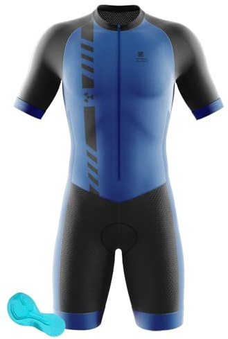 Triathlon Tri Costume, Trik Tri Costume pour Hommes,Mens Manches Courtes Tri Skinsuit 3D Gel Coussin Solide Tenue VTT Combinaison Vélo Jersey Respirant Séchage (13,XL)