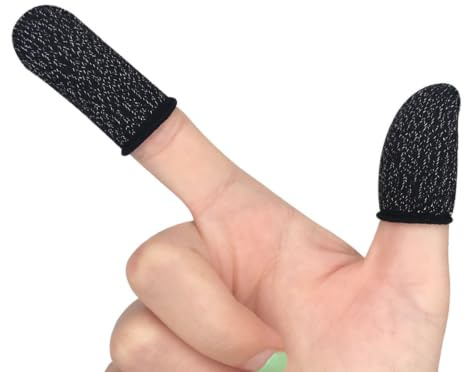 10 Stück Rutschfeste Touchscreen Fingerhüllen aus Nylon Silbergewebe | Schwarz, Atmungsaktiv und Antischweiß, für Mobiles Spielen, Passend als Zubehör für Handyspiele