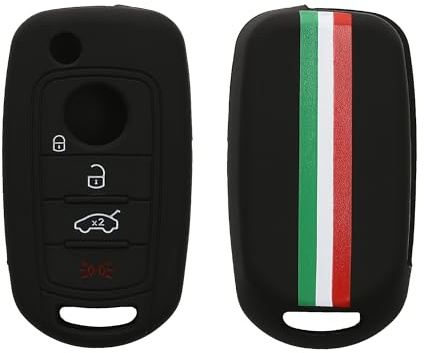 kwmobile Schlüsselhülle für FIAT 4-Tasten Klapp Autoschlüssel Hülle - Autoschlüssel Schlüssel Hülle aus Silikon - Schlüsselschutz Gehäuse in Grün Rot Schwarz