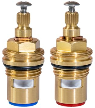 2pcs Ceramic Tap Replacement Valve Cartridge 1/4 Turn Brass G1/2 Mixer Tap | Brass Valve Core, G1/2 Thread, 20 Teeth, 50mm x 2.38cm, Leak-Proof Gasket for Hot & Cold Kitchen, Bathroom and Shower Faucets
