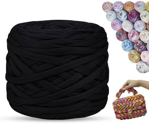 LEREATI Fettuccia per Borse a Uncinetto, 285g 100m Filato Grosso Colorati, Cordino per Borse Uncinetto, Cestini, Fai da Te, Decorazioni, Artigianato (Nero)