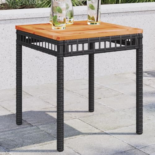 Sufrk Gartentisch Terrassentisch Wetterfest Lounge Tisch Outdoor BalkonhäNgetisch Schwarz 38x38x42 cm Poly Rattan Akazienholz