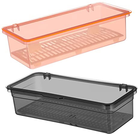 MAGICLULU Lot De 2 Organiseurs De Couverts avec Couvercle, Boîtes De Rangement Transparentes en Plastique Alimentaire avec Plateau De Drainage Intégré, Cuisine Et Rangement De Table