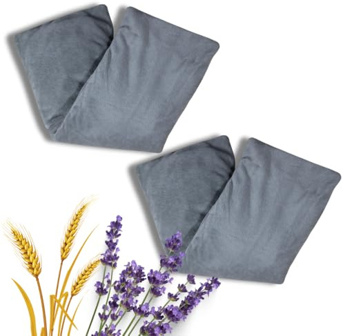 Keroppa - Pack 2 Saco de Semillas para Frío/Calor - Bolsa Reutilizable para Microondas con Funda de Algodón y Terciopelo - Relleno de Trigo y Lavanda - 45x15 cm