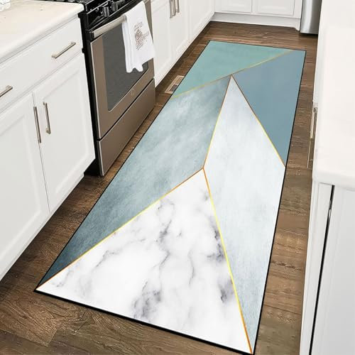 SUNLIMEI Küchenteppich 110 x 350 cm rutschfest Waschbar Flurläufer Lang, Teppiche Meterware Supersoft Kurzflor, Geometrisch, Abstrakt Muster für Eingang, Esszimmer, C
