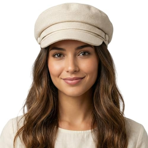 howkuhat dam premium tidningspojke-keps bagare pojke toppad keps mode vintage justerbar basker hatt för vår sommar vinter höst, Vitt, One size M