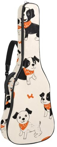 KengjuTesu 43 Zoll Akustikgitarre Softcase mit Rucksackgurt und 2 Taschen Welpe und Schüssel Knochen, Keine Polsterung Rucksack Wasserdicht Oxford Tuch Bassgitarre Gigbag für Konzertgitarren,