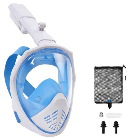 AOOSA Maschera Snorkeling Integrale Maschera Subacquea Con Staffa per Fotocamera, 180° HD Anti-Appannamento Anti-Perdita Maschera Integrale, Set da Snorkeling Pieghevole per Adulti (Blu, L/XL)