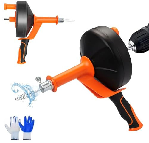 Stura Tubi di Scarico, Sonda Sturatubi Molla Sturatubi da 7,5m per Una Pulizia Ecologica dei Tubi con Guanti Spirale per la Pulizia Degli Scarichi Della Cucina e del Bagno Scarico Intasato