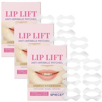 Lot de 6 patchs anti-rides pour les lèvres - Motif ligne souriante - Patchs faciaux en silicone anti-rides pour les lèvres - Pour la ligne du sourire et la zone Li-p (3 boîtes)