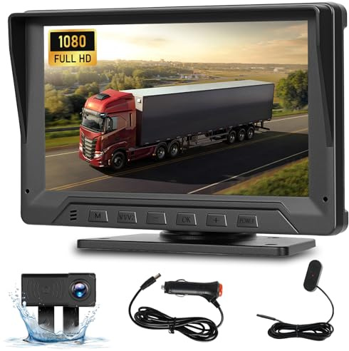 Juego de Cámara de Reversa para Coche de 7 Pulgadas con Radar, Sistema de Cámara Trasera de 1080P a Prueba de Agua con Amplio Ángulo y Líneas Guía de Estacionamiento para Coches, Furgonetas, Camiones