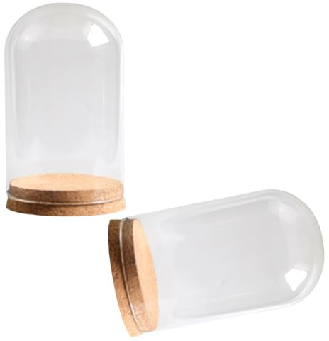 Set di 2 piccole campane in vetro con base in sughero, campane in vetro, terrari, per conservare fiori, esposizione artistica, copertura in vetro con base in sughero